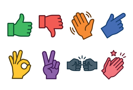 Colorful hand gesture icons set.