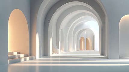 Fototapeta premium Modern architectural corridor with smooth white arches and soft lighting