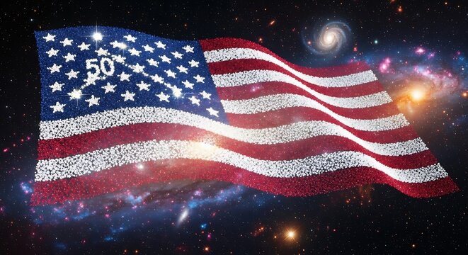 American independence day celebrations in space with glittering flag