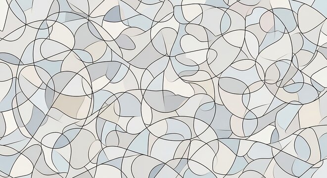 Minimalist Abstract Pattern with Overlapping Black Curved Lines and Muted Pastel Colors for Wallpaper or Background