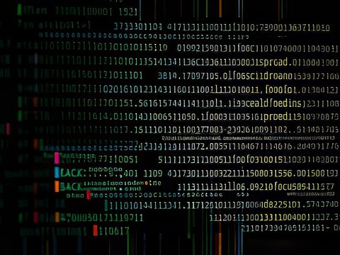 Colorful computer code on black background.