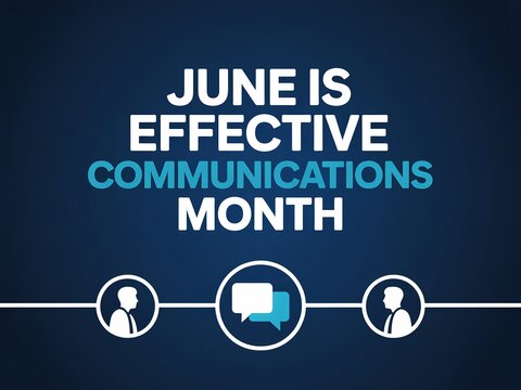 June is effective communications month banner with business icons