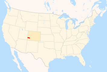 Naklejka premium Locator Map of the County San Miguel (Colorado, US) showing the Contiguous United States with the highlighted County