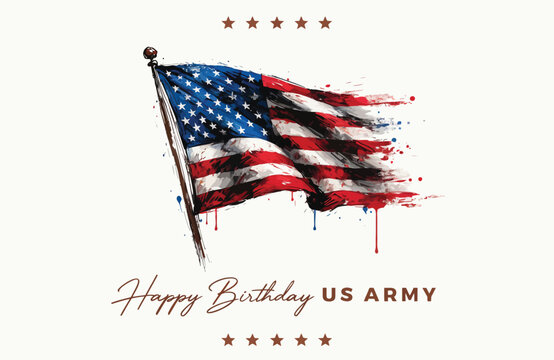 Happy Birthday US Army With Grunge American Flag Illustration and Patriotic Stars