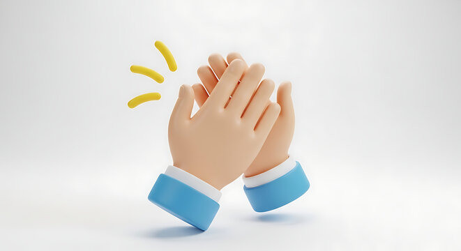 3D cartoon hands clapping as a sign of success with clapping applause achievement celebration appreciation approval character recognition accomplishment positive feedback interaction