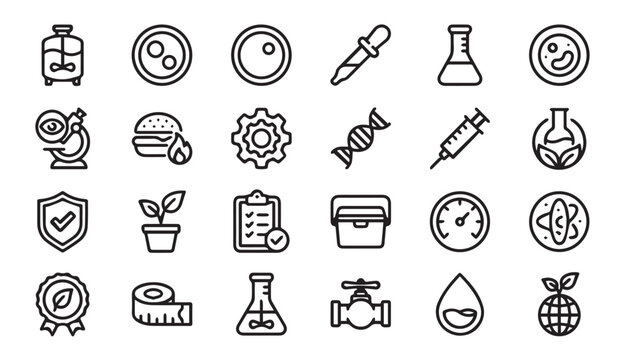 Biotechnology and food quality control science lab line icons with biotechnology