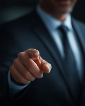 I Want You: A sharply dressed man in a suit points directly at the viewer, his determined gaze and decisive gesture conveying a powerful message of intent or selection.