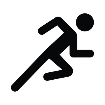 Black Silhouette Icon of a Runner in Motion on White Background Keywords: runner, running, icon, silhouette, stick figure, person, athlete, sport, fitness, speed, motion