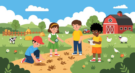 Fototapeta premium Children playing in the dirt together.