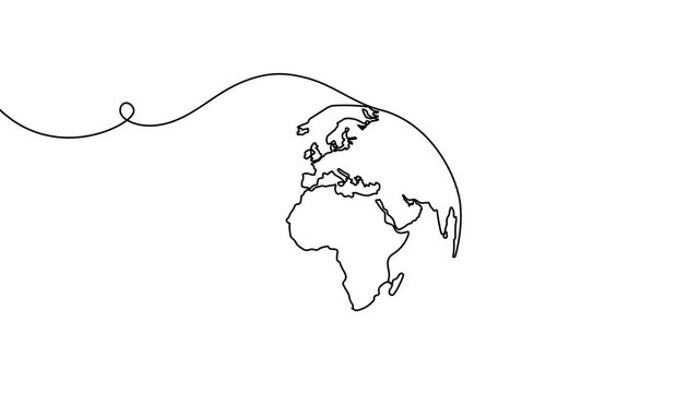 Continuous one line globe earth art world sustainable education outline. Earth globe tree science leaf environment drawing health book illustration planet doodle history student day school college big