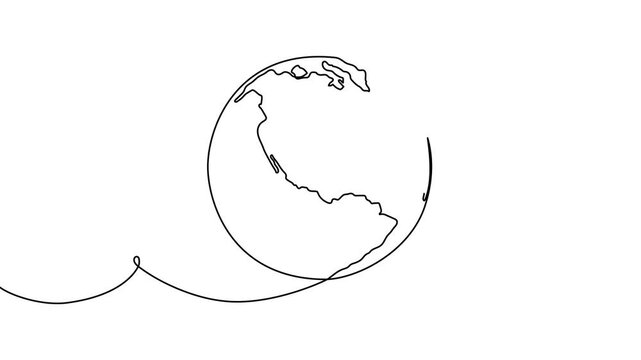 Continuous one line globe earth art world sustainable education outline. Earth globe tree science leaf environment drawing health book illustration planet doodle history student day school college big