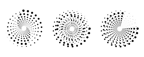 Modern abstract halftone circle background with dotted geometric frame and vector design elements for branding and UI kits. PNG dotted ring texture set. © goldstock