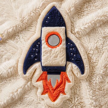 Soft plush blanket with embroidered rocket patch