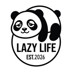 Lazy panda round badge calm pose half shut eyes txt tee simple cute cozy joy for vector illustration © Md Robin Hasan