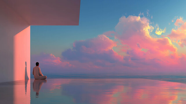 Serene meditation scene showing relaxation balance and inner emotional wellbeing