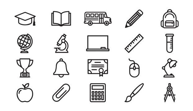 Set of academic and education linear icons with education academic learning