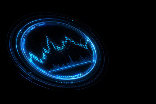 Neon Blue Candlestick Chart Hologram HUD on Black