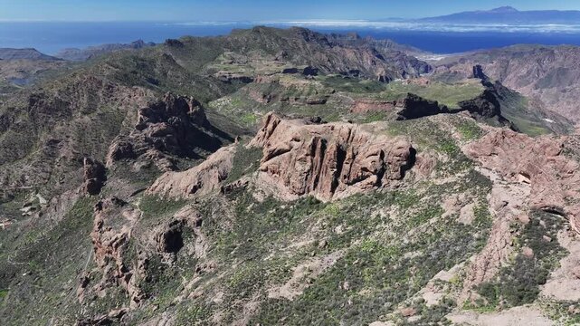 Aerial view of Parque rural del Nublo and Caldera de Tejeda, Gran Canaria, Canary Islands, Spain