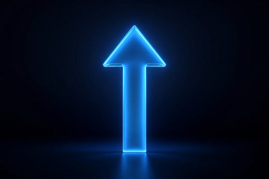 Neon Blue Glowing Arrow Pointing Up on Dark Background