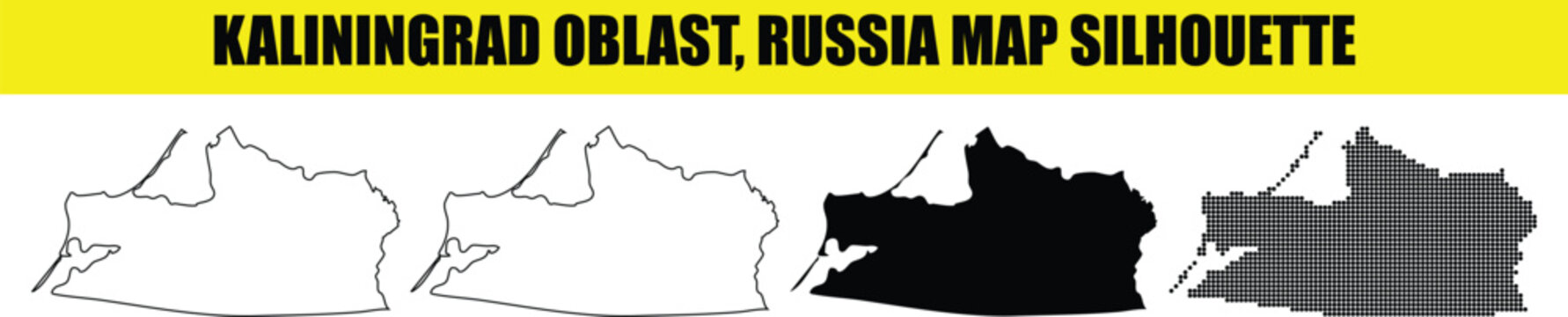 Kaliningrad oblast russia map silhouette collection. geographic outline shapes with various styles for design.