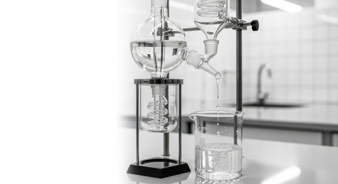 Clean water technologies laboratory glassware demonstrate precise scientific methods for water purification and analysis controlled environment