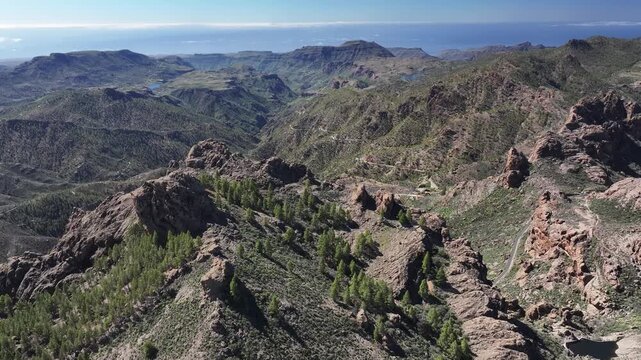 Aerial view of Parque rural del Nublo and Caldera de Tejeda, Gran Canaria, Canary Islands, Spain