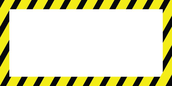 A rectangular frame featuring a vibrant yellow and black hazard stripe pattern isolated on white background
