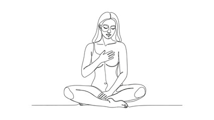 Obraz premium Continuous one line drawing of a woman meditating in lotus pose.