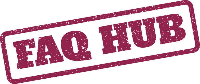 Distressed rubber stamp impression with FAQ HUB text presented within a rectangular outline for information access