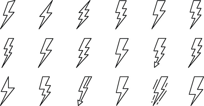 Lightning bolt silhouettes collection isolated on transparent background
