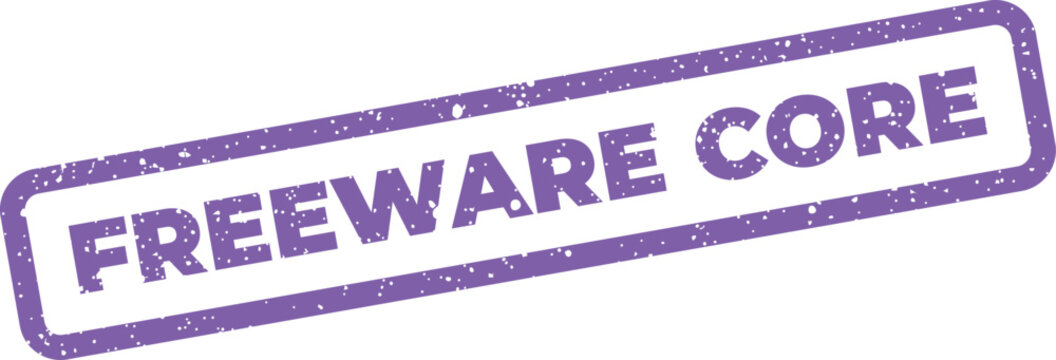 Distressed rubber stamp style graphic displaying the word freeware core in a rectangular frame with texture