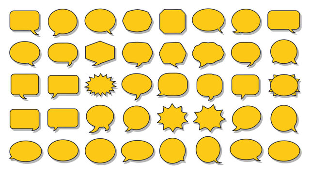 Cute colorful speech bubble set, playful vector collection of dialog and dream cloud shapes for messaging, comic, social media, and children design concepts