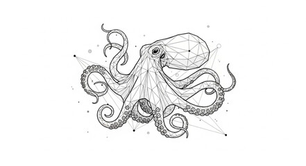 Detailed illustration of an octopus with geometric patterns. © Jiwaskz