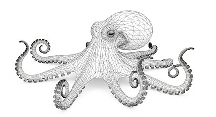 Detailed illustration of an octopus with many tentacles. © Jiwaskz