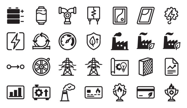 Industrial energy and environmental sustainability icons with industry, electric