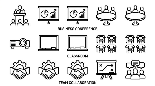 Business Meeting Collaboration Teamwork Icons.