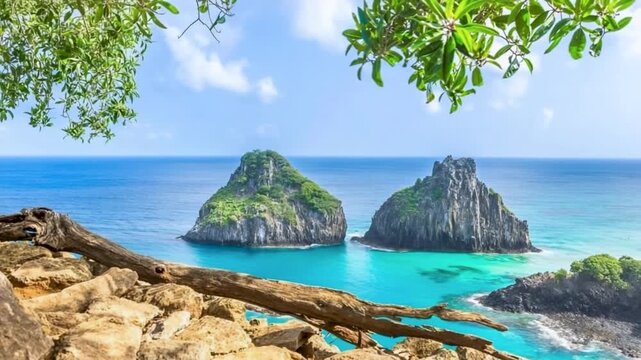 Fernando de Noronha in Brazil. Morro Dois Irmaos and Baia dos Porcos.