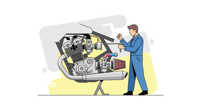 Mechanic Working on Car Engine.