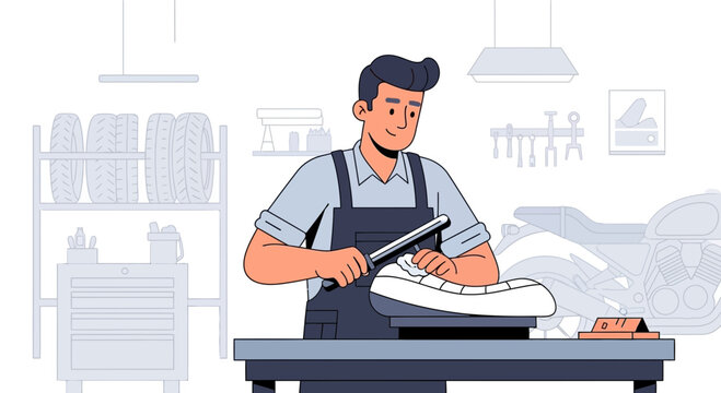 Man ironing clothes with ironing board.