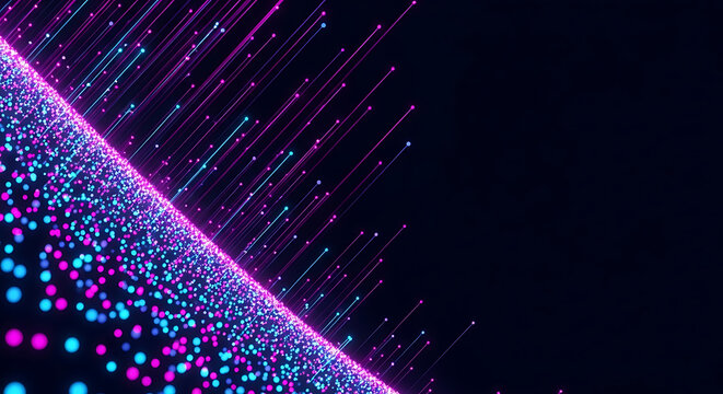 Abstract data stream background with glowing blue and pink digital light particles moving in diagonal lines particle background technology abstract connection information futuristic