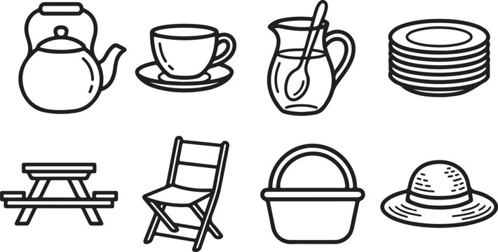 Collection of simple household objects and furniture icons vector set Vector