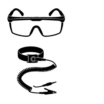 Safety gear and electrostatic discharge protection equipment icons.