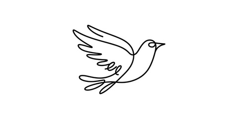 Minimalist continuous line drawing of a flying bird silhouette in black ink style for peace and freedom concepts and nature graphic design projects Vector, illustration © Continues One Line D