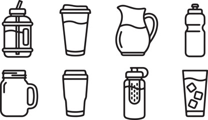 Collection of eight water bottle icons in flat design style Vector © Rohan
