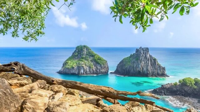Fernando de Noronha in Brazil. Morro Dois Irmaos and Baia dos Porcos.