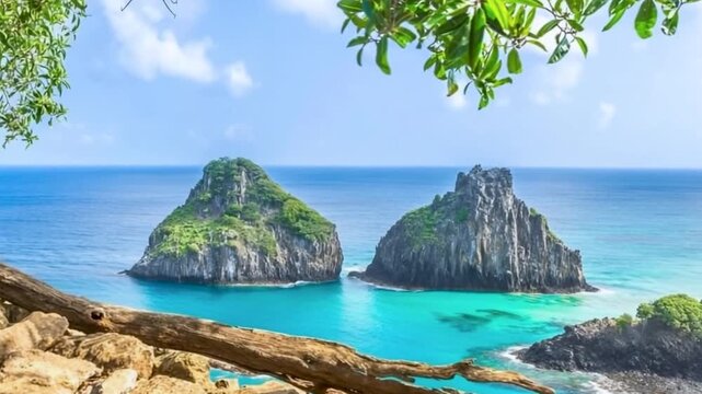 Fernando de Noronha in Brazil. Morro Dois Irmaos and Baia dos Porcos.
