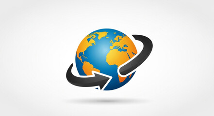 Global network connection with arrows around the earth. © Kanasuv