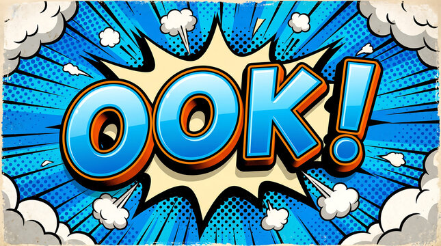 Retro Comic Book Pop Art Sound Effect Bubble Expression OOK on Radial Halftone Background