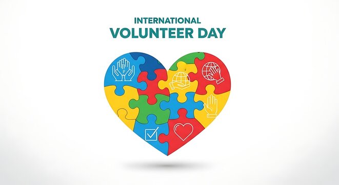 International volunteer day colorful heart puzzle graphic