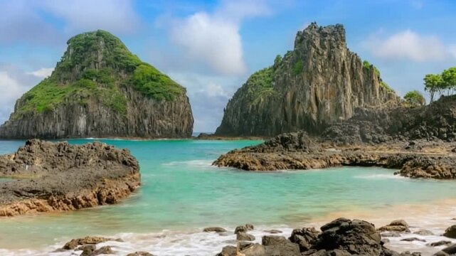 Fernando de Noronha in Brazil. Morro Dois Irmaos and Baia dos Porcos.